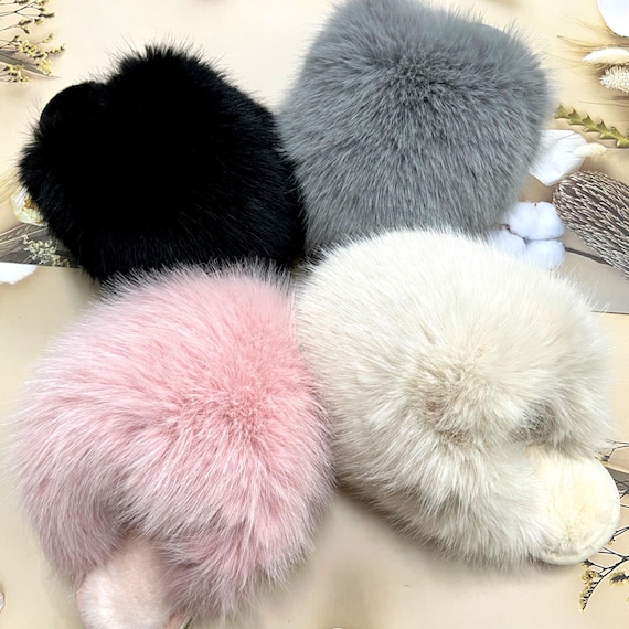 HOT Faux Fur Footbed Slippers Uk Ladies Faux Fur Pom Pom