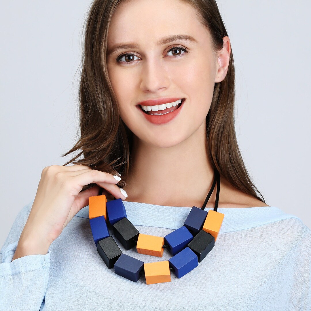 Acrylic Square Bead NECKLACE Statement Necklace Short Etsy