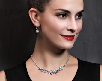 Bridal Necklace set-Diamante necklace set with matching earring-Rhinestone necklace set-Box jewellery -Crystal Necklace set-bridal jewellery
