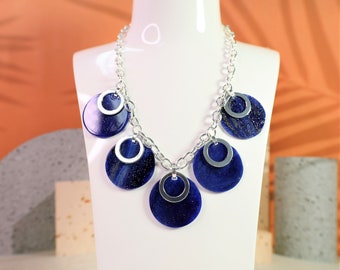 ACRYLIC DISC Statement Necklace – Royal blue Chunky Necklace  – Holiday Short Chunky Necklace–Vacation Necklace Gift-gift for her