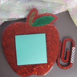 Apple Acrylic Sticky Note Holder and acrylic paperclip bundle | Personalized Teacher Gifts | Functional Teacher Gifts|Trendy Classroom Decor
