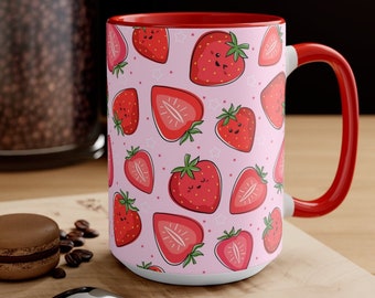 Kawaii Strawberries Coffee Mug • Kitchen and Dining • Mug • Coffee Mug • Ceramic Mug • Coffee • Kawaii • Gifts for Her • Gifts