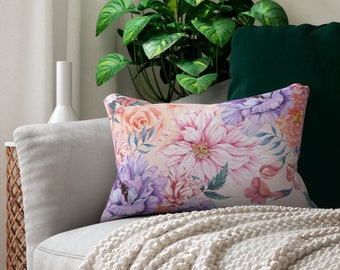 Pink Japanese Chrysanthemum Lumbar Pillow with Insert 20" x 14" • Decorative Floral Accent Throw Pillow • Floral Home Decor