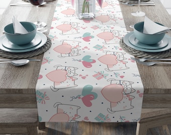 Kawaii Cats in Love Table Runner • Valentines Day Table Runner • Seasonal Home Decor • Gift for the Home