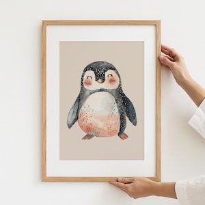 Süßer Pinguin Poster, Aquarell Kunstdruck, Kinderzimmer Dekor, Spielzimmer Poster, Tier Wandkunst, Pinguin Illustration
