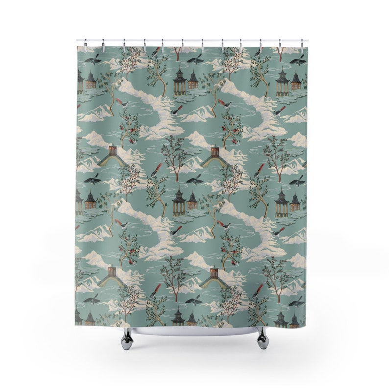 Chinoiserie Chinese Pagoda Shower Curtain Asian Decor Home Etsy