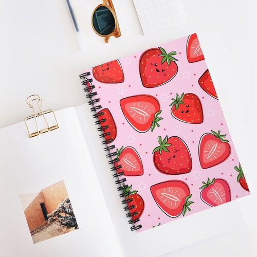 Kawaii Strawberries Spiral Notebook Spiral Journal Spiral Etsy
