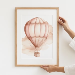 Heißluftballon Poster, Vintage Stil Ballon Print, Sepia Tönen, Home Decor, Verträumte Kunst, Wand Kunst, Kinderzimmer