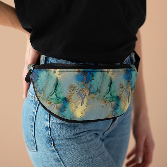 Gold and Blue Fanny Pack Belt Bag Crossbody Bag Waist Bag Shoulder