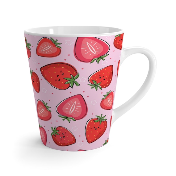 Kawaii Strawberries Latte Mug 12 Oz Ceramic Mug Cute Mug 