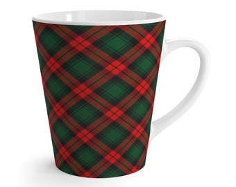 Red and Green Tartan Plaid Latte Mug, 12 oz • Ceramic Mug