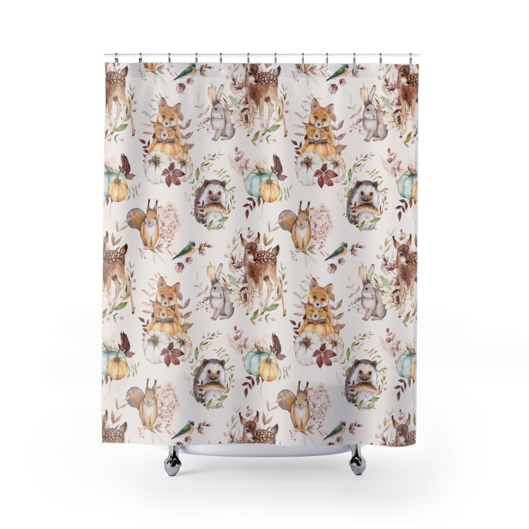 Woodland Animals Shower Curtain 100 Synthetic Polyester Fabric 71 X 74