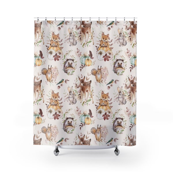 Woodland Animals Shower Curtain • Animals Shower Curtain • Cute Shower Curtain • Kids Shower Curtain • Bathroom Decor • Gift for Home