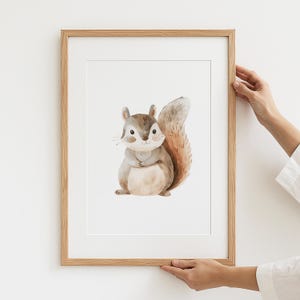 Squirrel Posters, Cute Watercolor Animal Art, Woodland Creature Decor, Nursery Prints, Childrens Room Posters