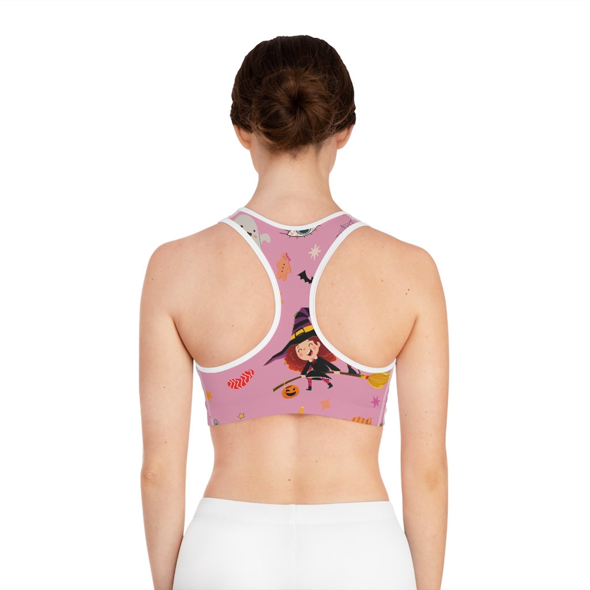 Ghosts, Witches and Bats Pink Sports Bra