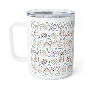 Bunnies and Easter Eggs Insulated Coffee Mug, 10oz Stainless Steel Travel Mug with Clear Acrylic Lid Easter Mug Gifts image 5
