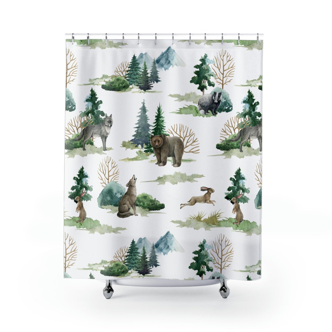 Wild Forest Animals Shower Curtain Kids Shower Curtain Cute Shower