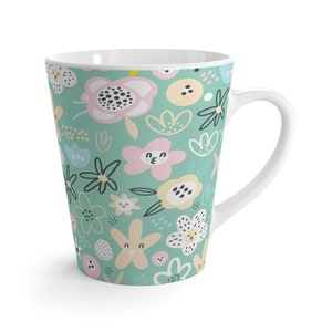 Abstract Flowers Latte Mug, 12 oz • Ceramic Mug