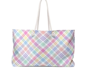 Pastel Plaid Travel Tote Bag