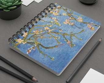 Van Gogh Blossoming Almond Tree Spiral Notebook 5"x7" • Laminated Front and Back Cover • 150 Lined Pages • Gifts