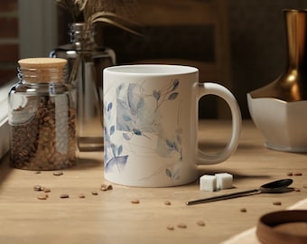 Abstrakte Blumenzweige Jumbo-Tasse, 20 Unzen • Keramiktasse • Mikrowellen- und Spülmaschinenfeste Tasse • Geschenke