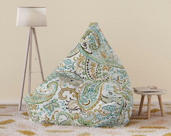 Green Paisley Bean Bag Chair Cover • Floor Seating • Dorm Decor • Bean Bag Cover