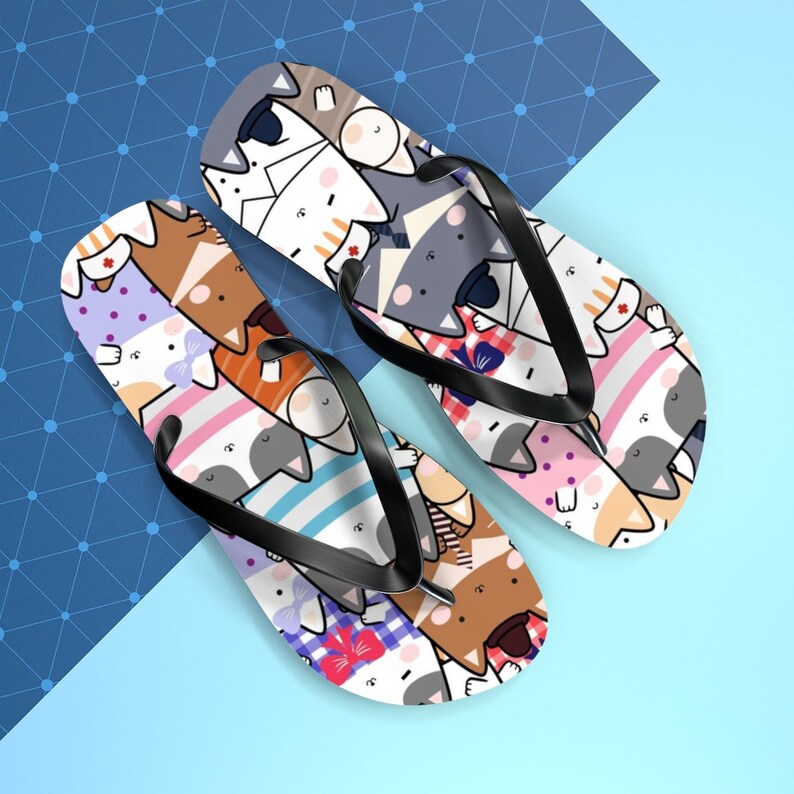 Kawaii Cats Flip Flops Kawaii Slippers Bridal Flip Flops Bride Etsy