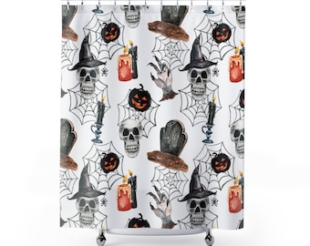 Skulls and Pumpkins Shower Curtain • Halloween Shower Curtain • Halloween Bath Decor • New Home Gift • Gift for Her • Gifts