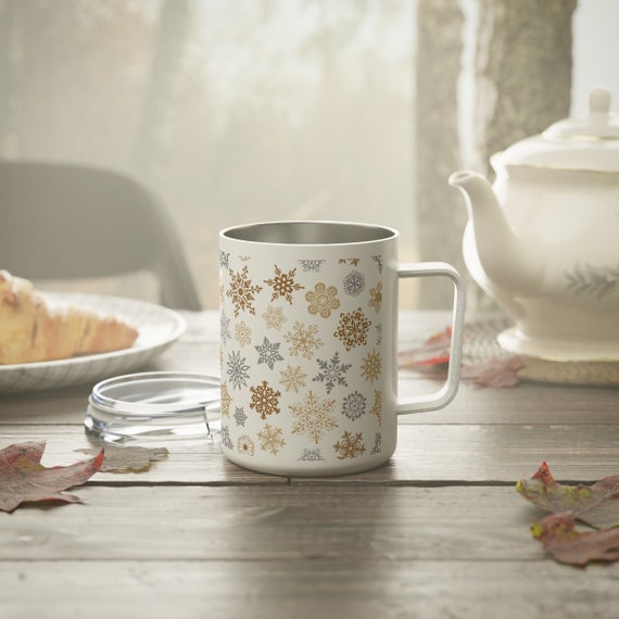 Gold and Silver Snowflakes Insulated Coffee Mug Christmas Mug