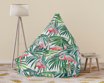 Rosa Flamingos und Palmenblätter Sitzsack Abdeckung • Bodensitz • Kindermöbel • Wohnheim Dekor • Sitzsack Abdeckung