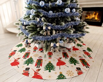 Festive Custom Made 57 inch Christmas Tree Skirt • Rustic Holiday Decor for a Cozy Winter Home • Mouse King and Ballerina Round Tree Skirt