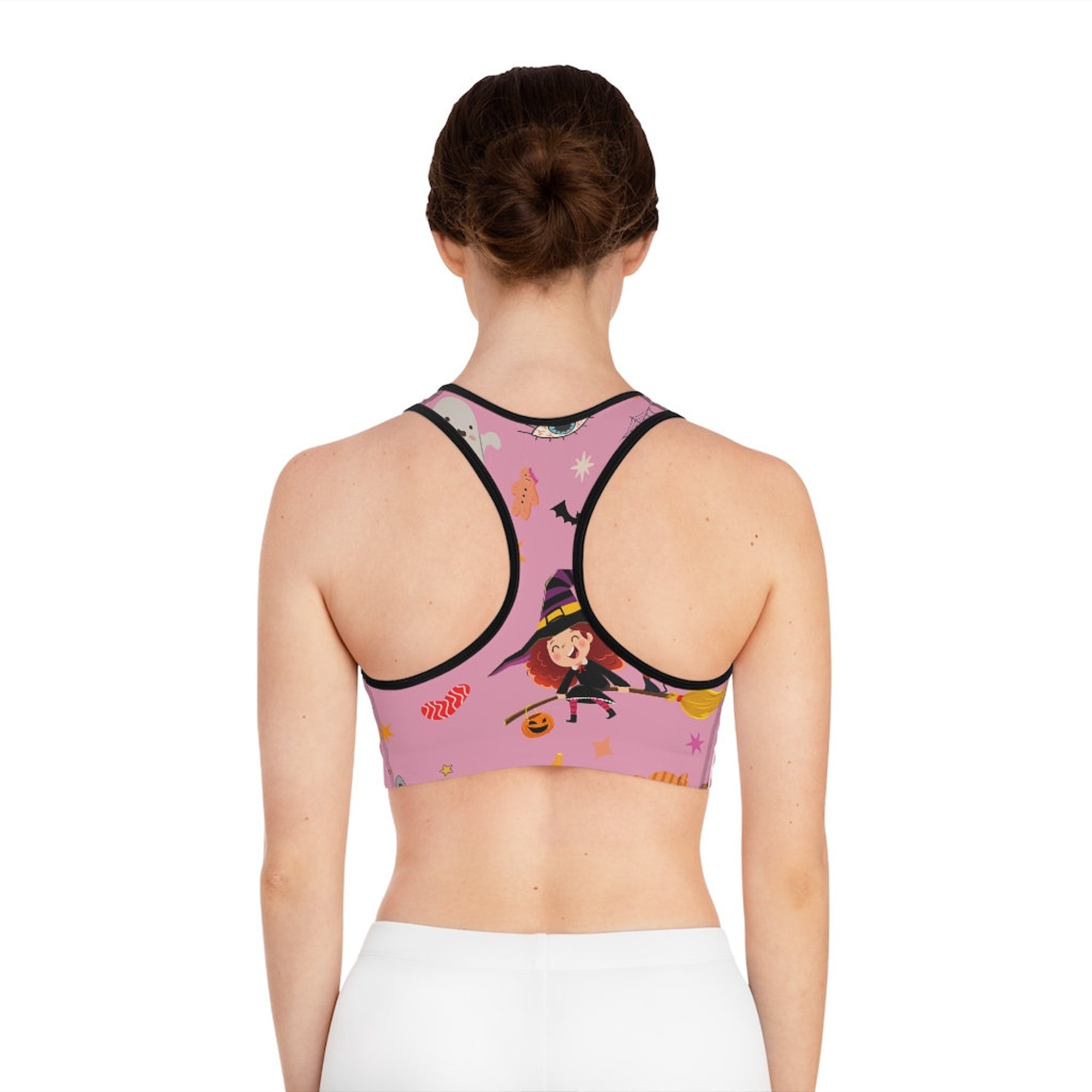 Ghosts, Witches and Bats Pink Sports Bra