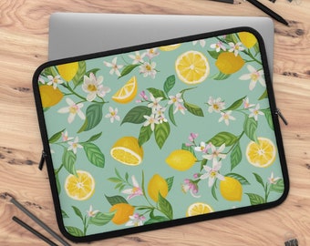 Lemons and Flowers Laptop Sleeve • Floral Laptop Sleeve • Laptop Case • Gift For Mom • Best Friend Gift