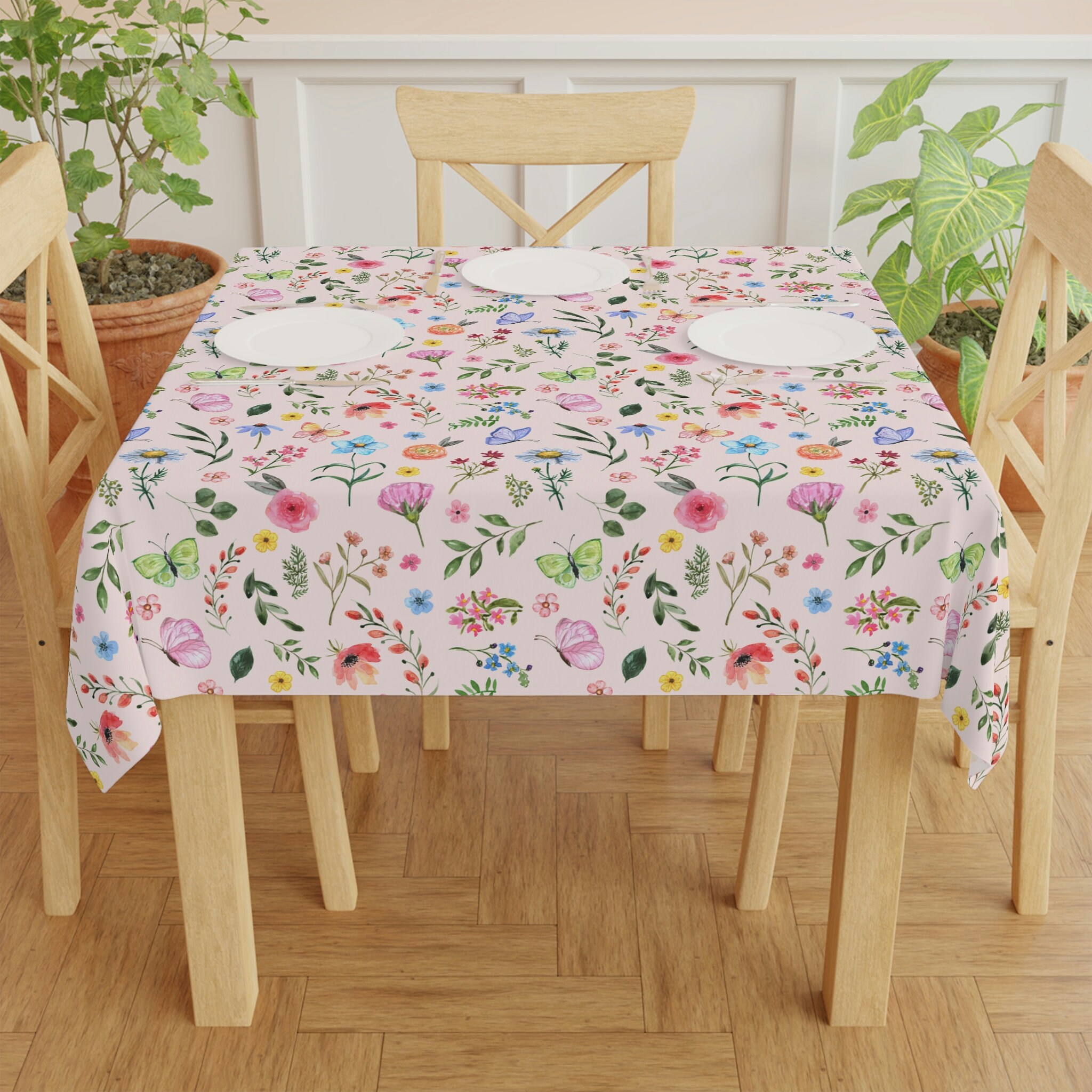 Spring Daisies and Butterflies Tablecloth Kitchen and Dining Tablecloth Decor Gift for the Home Gifts Floral Tablecloth