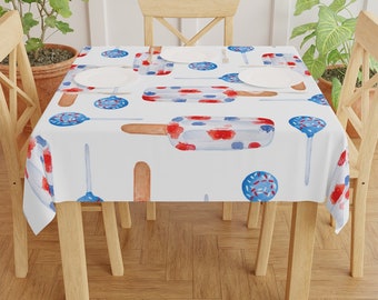 Red and Blue Popsicles Tablecloth • Kitchen and Dining • Tablecloth • Decor • Housewarming Gift • Gift for the Home • 4th of July Tablecloth