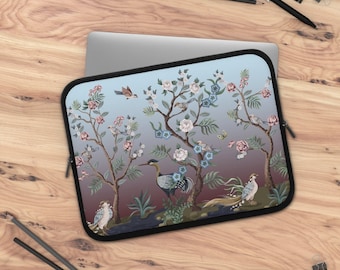 Chinoiserie Herons and Peonies Laptop Sleeve • Laptop Case • Animal Laptop Sleeve • Gift for Mom • Best Friend Gift • Christmas Gift