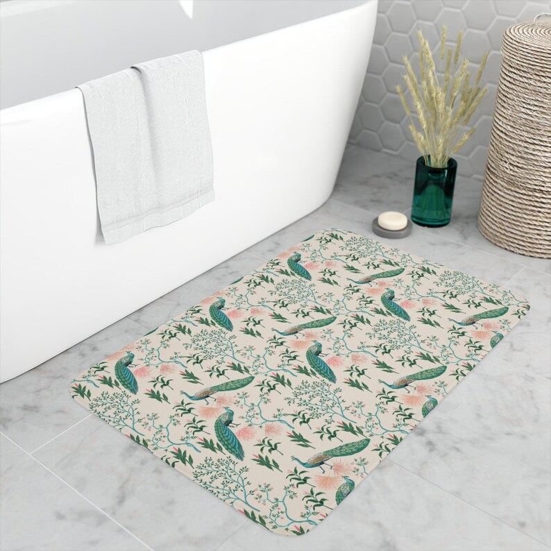 Chinoiserie Peacocks Memory Foam Bath Mat Etsy