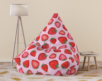 Kawaii Strawberries Bean Bag Chair Cover • Floor Seating • Kids Furniture • Dorm Decor • Home Decor • Gifts