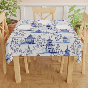 Chinoiserie Vintage Chinese Pagodas Tablecloth • Kitchen and Dining • Tablecloth • Decor • Gift for the Home • Gifts • Gifts for Her