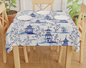 Chinoiserie Vintage Chinese Pagodas Tablecloth • Kitchen and Dining • Tablecloth • Decor • Gift for the Home • Gifts • Gifts for Her