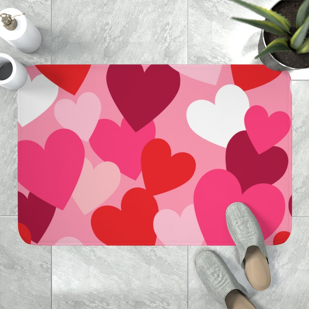Pink and Red Hearts Memory Foam Bath Mat Valentines Day Bath Mat Bath