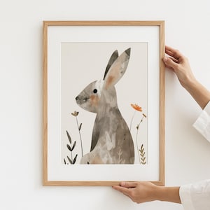 Hare Poster, Cute Bunny Print, Animal Wall Art, Neutral Nursery Decor, Farmhouse Style Rabbit Illustration, Spring Artwork