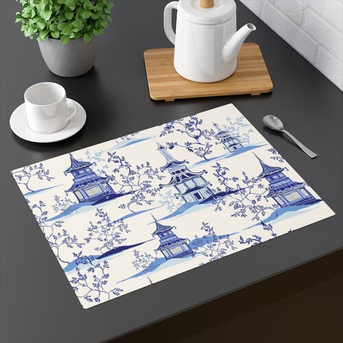 Chinoiserie Vintage Chinese Pagodas Cotton Placemat 1 Pc Etsy