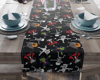 Dancing Halloween Monsters Table Runner • Holiday Table Runner • Party Table Runner • Kitchen Table Runner • Dining Table Runner • Gifts