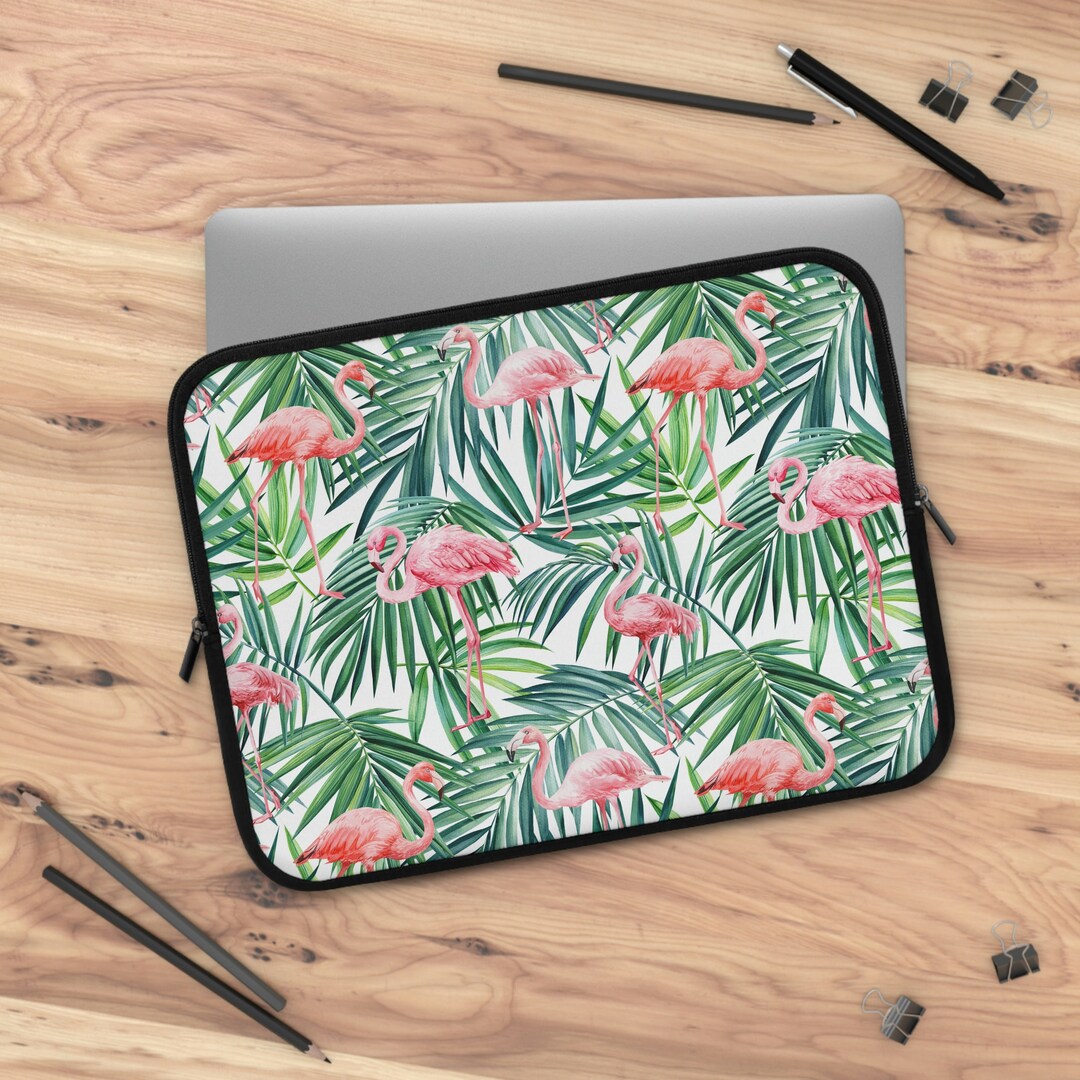 Flamingo Computer Case Pink Flamingos and Palm Leaves Laptop Sleeve Laptop Case Neoprene ...