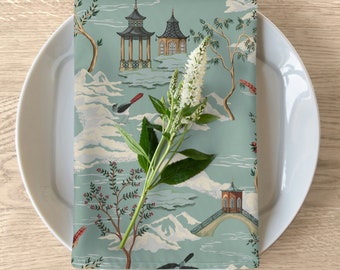 Chinoiserie Chinese Pagoda Napkins Set of 4 • Kitchen and Dining • Cloth Napkins • Decor • Gift for the Home • Gifts • Gifts for Her • Asian