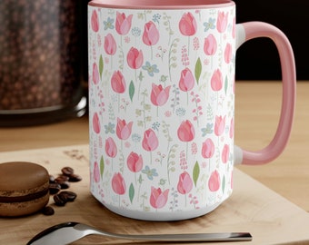 Frühling Rosa Tulpen Kaffeebecher • Küche und Esszimmer • Becher • Kaffeebecher • Keramikbecher • Kaffee • Geschenk für zu Hause • Geschenke für Sie • Geschenke