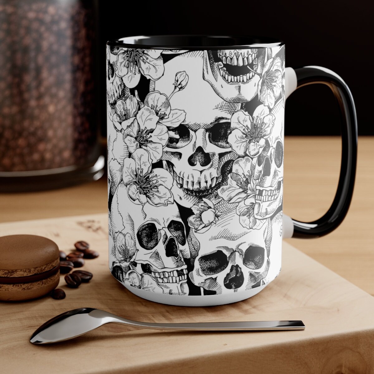 Halloween Mug Skulls and Flowers Coffee Mug Large Travel Mug Ceramic Mug Ghost Face Charm Colorful Soup Mug Wonderful Gift Idea for Him It Girl Halloween Costumes