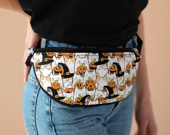 Halloween Kawaii Cats and Pumpkins Fanny Pack | Crossbody Fanny Pack | Hip Pack | Waist Bag | Belly Bag