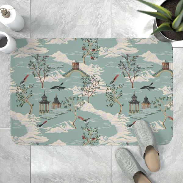 Chinoiserie Chinese Pagoda Memory Foam Bath Mat • Asian Bathroom Decor • Bathroom Rug • Home Decor • Gift for the Home • Gifts